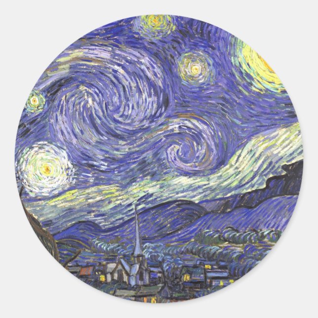 Pegatina Redonda Noche estrellada por Vincent van Gogh (Anverso)