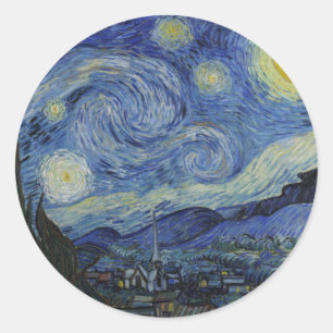 Pegatina Redonda Noche estrellada & Van Gogh /arte vintage famoso