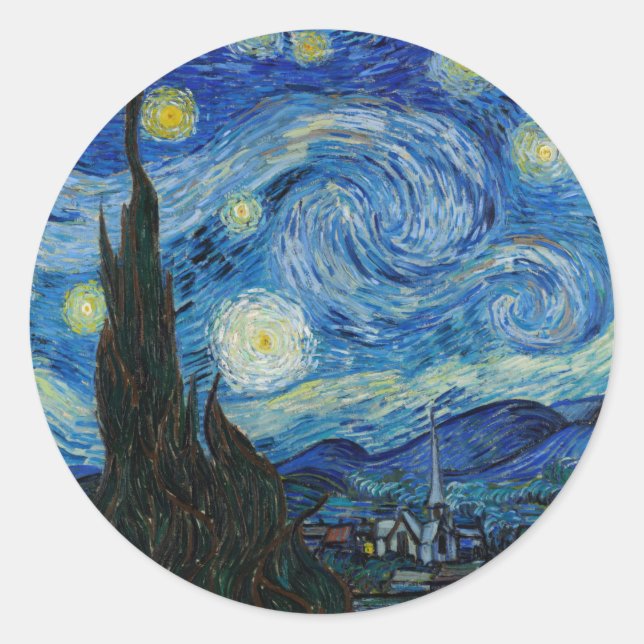 Pegatina Redonda Noche estrellada | Vincent van Gogh (Anverso)