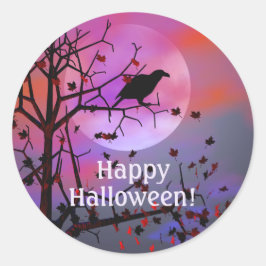 Pegatina Redonda Noche Halloween Raven