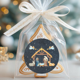 Pegatina Redonda Noche linda cuando nació Cristo