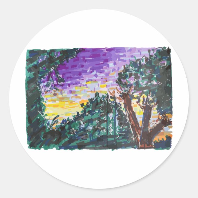 Pegatina Redonda Noche morada (Anverso)