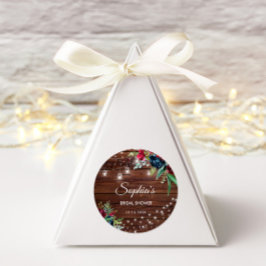 Pegatina Redonda Noche Rustic Wood Burgundy Floral Lights