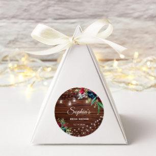 Pegatina Redonda Noche Rustic Wood Burgundy Floral Lights