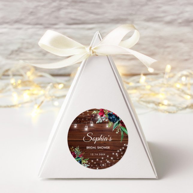 Pegatina Redonda Noche Rustic Wood Burgundy Floral Lights (Subido por el creador)