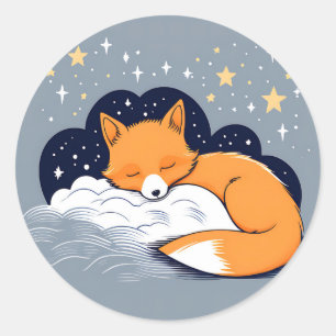 Pegatina Redonda Noche Sleepy Fox Starry
