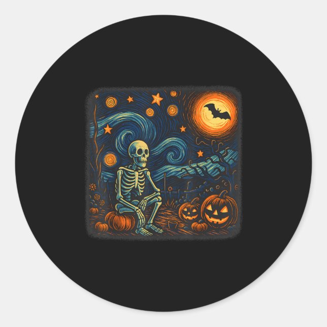Pegatina Redonda Noche Starry de Halloween Van Gogh Pumpkin M (Anverso)