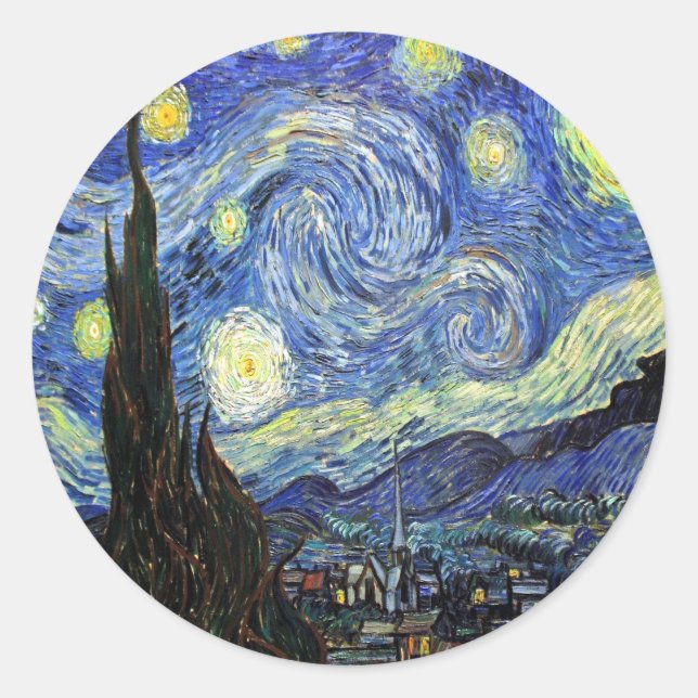 Pegatina Redonda Noche Starry De Vincent Van Gogh 1889 (Anverso)