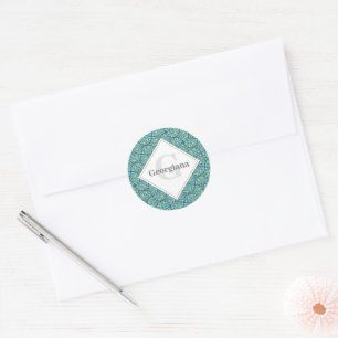 Pegatina Redonda Noche Starry Monogramada En Sea Doodle Art Deco