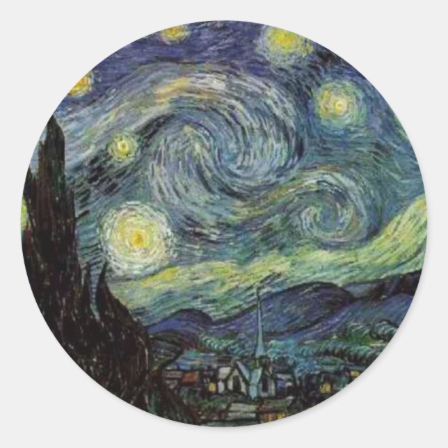 Pegatina Redonda Noche Starry - van Gogh (Anverso)