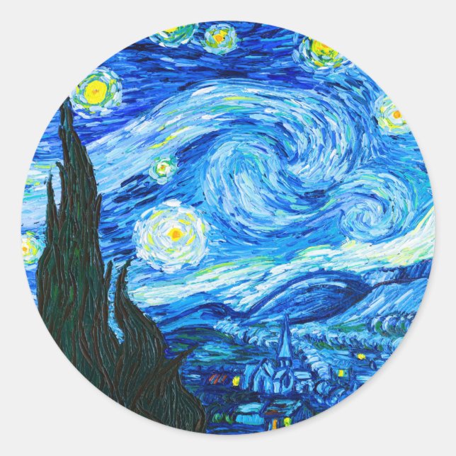 Pegatina Redonda Noche Van Gogh Starry (Anverso)