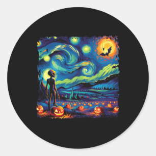 Pegatina Redonda Noche Van Gogh Starry Alien Halloween Fall Pum