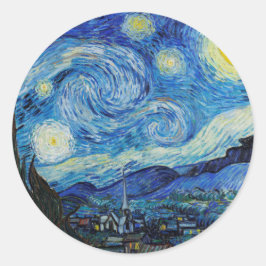Pegatina Redonda Noche Van Gogh Starry. Arte vintage impresionista