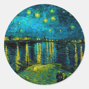 Pegatina Redonda Noche Van Gogh Starry sobre el Ródano