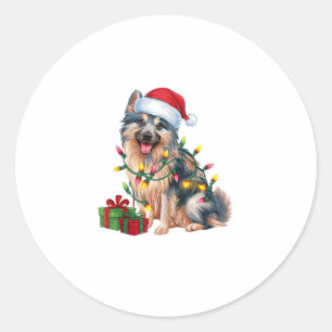 Pegatina Redonda Nochebuena alemana alumbrando perro espitz de Sant