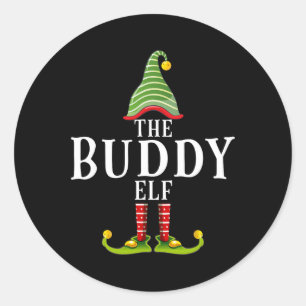 Pegatina Redonda Nochebuena de Buda Elf divertida coincidiendo con 