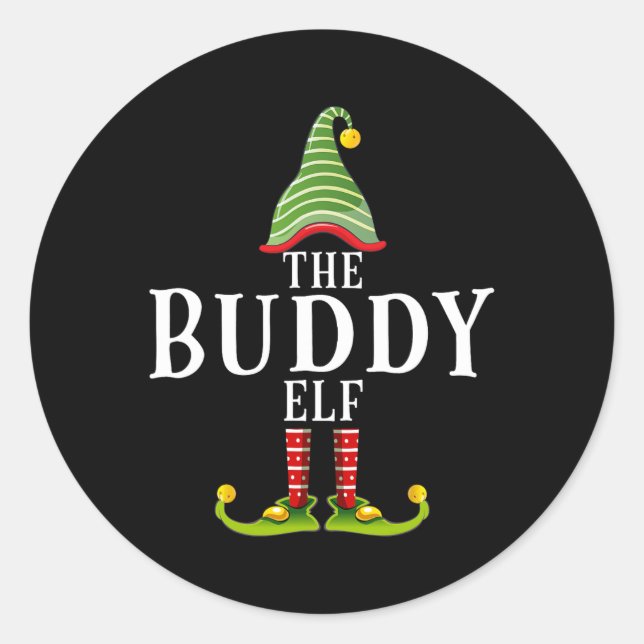 Pegatina Redonda Nochebuena de Buda Elf divertida coincidiendo con  (Anverso)