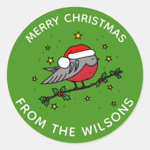 Pegatina Redonda Nochebuena del ave roja curada