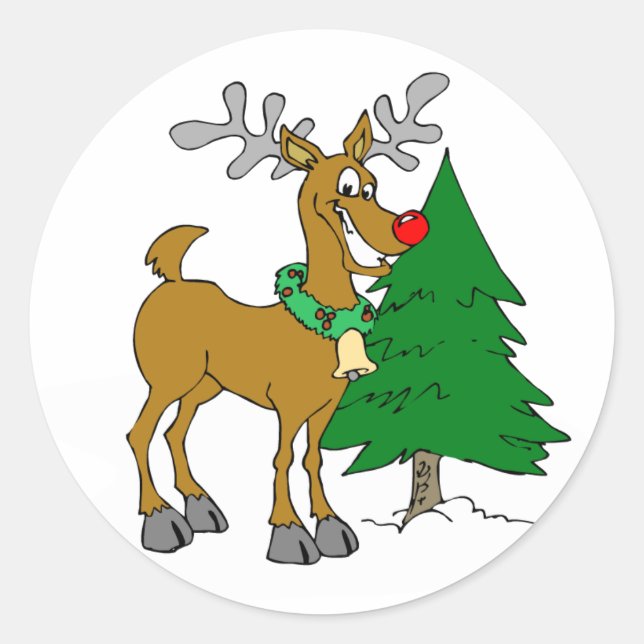 Pegatina Redonda Nochebuena del reno (Anverso)