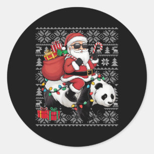 Pegatina Redonda Nochebuena dulce estilo Santa Riding Panda Christm