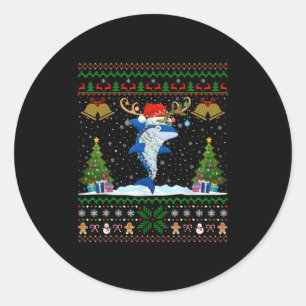 Pegatina Redonda Nochebuena, dulce reno, Santa Hat, enciende tiburó
