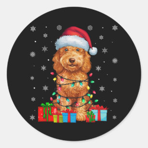 Pegatina Redonda Nochebuena fea Santa Hat Goldendoodle Doodle Chris