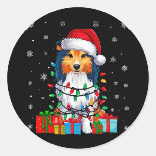 Pegatina Redonda Nochebuena fea Santa Hat Shetland Sheepdog C