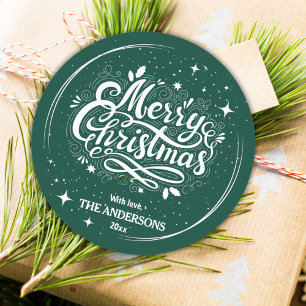 Pegatina Redonda Nochebuena festiva moderna linda verde y blanca Fe