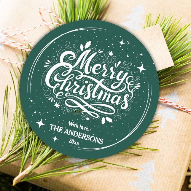 Pegatina Redonda Nochebuena festiva moderna linda verde y blanca Fe (Subido por el creador)