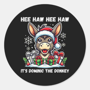 Pegatina Redonda Nochebuena italiana divertida burro de Navidad Dom
