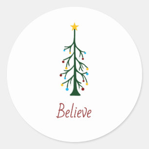 Pegatina Redonda Nochebuena moderna Créanme Árbol Evergreen