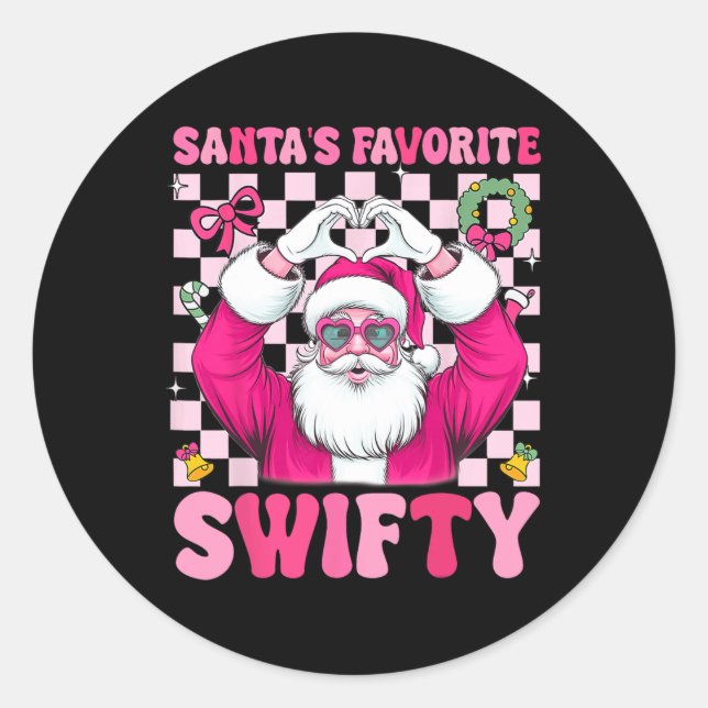 Pegatina Redonda Nochebuena navideña favorita de Papá Noel (Anverso)