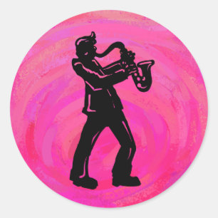Pegatina Redonda Noches de boogie de Nueva York Rosa Caliente Saxof