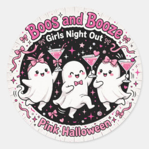 Pegatina Redonda Noches de chicas fantasma rosadas con abucheos y l