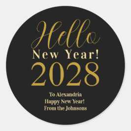 Pegatina Redonda Nochevieja personalizada Año Nuevo Oro Negro
