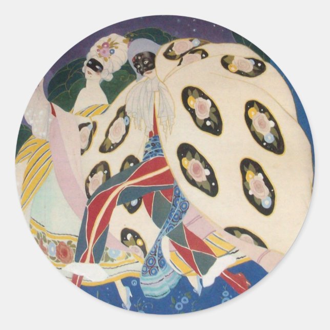 Pegatina Redonda NOCTURNA CON MÁSCARAS / Mascarada veneciana Art Dé (Anverso)