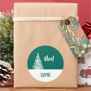 Pegatina Redonda Noel Árbol de Navidad Añadir tu año o texto