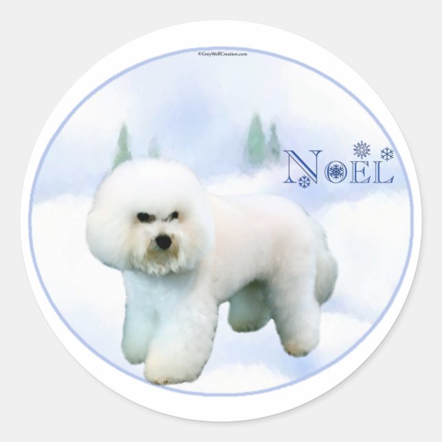 Pegatina Redonda Noel Bichon Frise - Personalizado (Anverso)