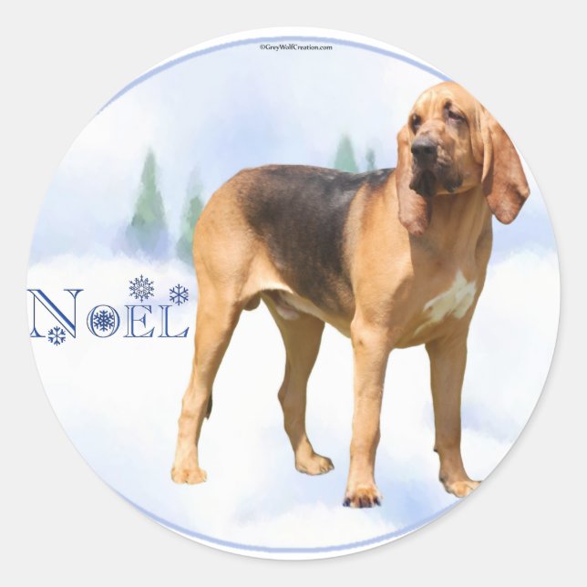 Pegatina Redonda Noel Bloodhound (Anverso)