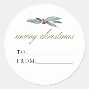 Pegatina Redonda NOEL Rustic Winter Berry To From Navidades Gift