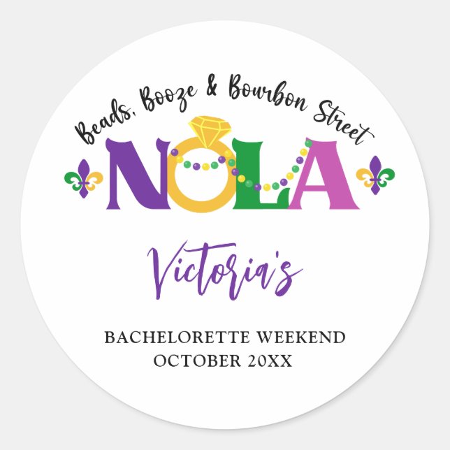 PEGATINA REDONDA NOLA BACHELORETTE WEEKEND (Anverso)