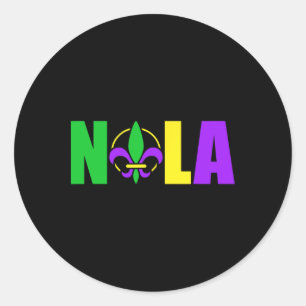 Pegatina Redonda Nola New Orleans Louisiana 504 Fleur-de-lis Mardi
