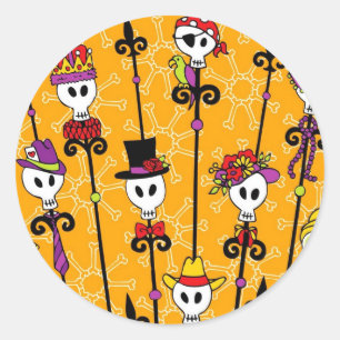 PEGATINA REDONDA NOLA VOODOO SKULL MARDI GRAS FIESTA