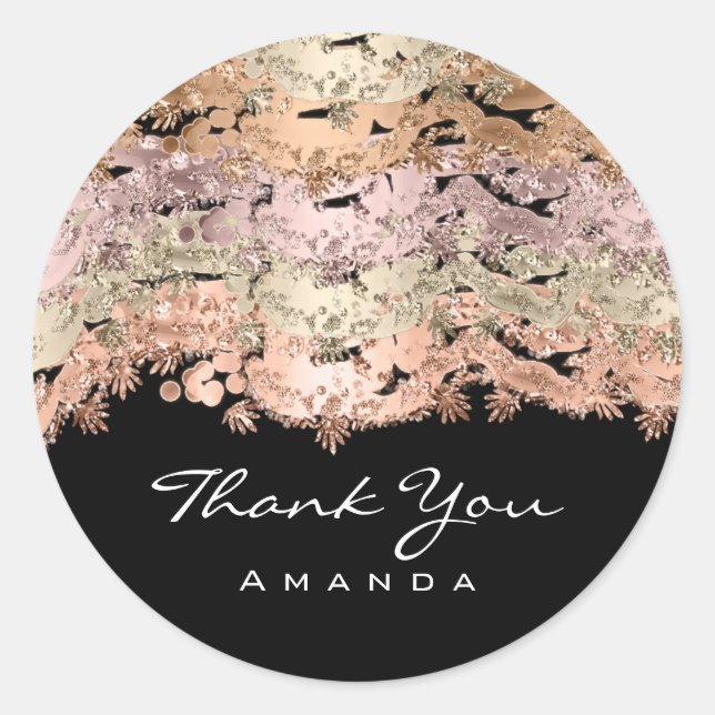 Pegatina Redonda Nombra agradecida 16ª Rosa Purpurina en línea negr (Anverso)