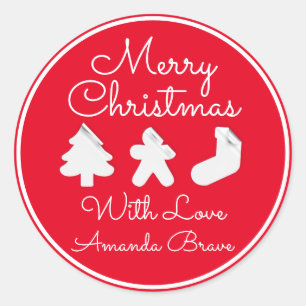 Pegatina Redonda Nombra del árbol de navidad rojo moderno famoso