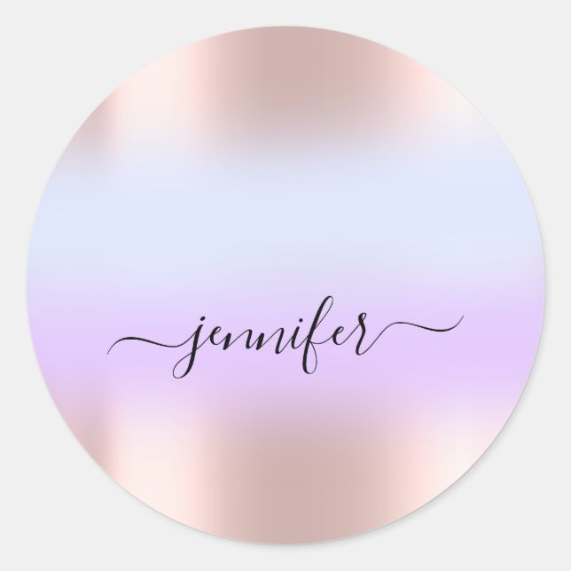 Pegatina Redonda Nombrar a la novia OMBRE. Gracias Rosa azul púrpur (Anverso)