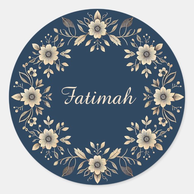 Pegatina Redonda Nombre azul de la Marina Floral Ornamental Tradici (Anverso)