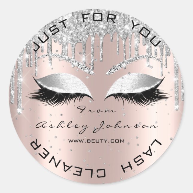 Pegatina Redonda Nombre Belleza Lshes Dris Rosa Gris Lashes Confett (Anverso)