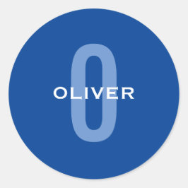 Pegatina Redonda Nombre blanco azul monograma personalizado
