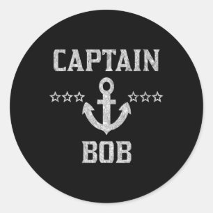 Pegatina Redonda Nombre Capitán Bob Shirt Silver Personalizado B